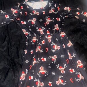 Festive Black Kids Dress with Reindeer Print